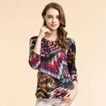 Women's silk T-shirt with abstract geometric print and elegant three-quarter sleeves - XL / Radiant Flower Style 8