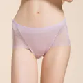 Pale purple silk lace panties with seamless breathable design and floral embroidery - M / Light Purple