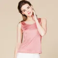 Elegant pink silk sleeveless vest for women with glossy finish and round neck design - S / Bean Paste Red