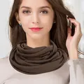 Deep coffee brown pure wool double-loop knitted neck warmer for women in winter style - One Size / Light Coffee