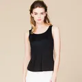 Slim fit black mulberry silk tank top with a scoop neck and smooth knitted finish - S / Black