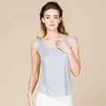Light gray silk tank top for women featuring a round neck and premium satin finish - Silver Grey