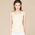 Slim fit pale yellow silk tank top with round neck and smooth knitted finish - Light Yellow