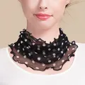 Seidenschal mit Polka-Dots für Damen, schwarzes Netzgewebe mit weißen Punkten und Rüschen - Schwarz mit Weißen Punkten (5059314059808)
