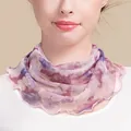 Pink and purple floral mesh silk neck gaiter with decorative wavy lettuce edge trim - Pink and Purple Floral (5059314059813)