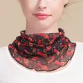Elegant silk mesh neck gaiter featuring black and red belt buckle print for sun protection - Black and Red Belt Pattern (5059314059814)