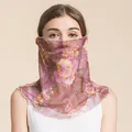 Pink and purple vintage floral mesh sun protection face mask for women with ruffled edges - Floral Prosperity