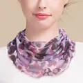 Silk knit neck gaiter with purple floral mesh pattern for sun protection - Lavender Purple Floral (5059314059817)