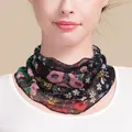 Floral print mesh silk neck gaiter with vibrant pink and yellow flowers on black background - Black with Colorful Floral (5059314059821)