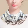 Women's silk mesh neck gaiter featuring blue and brown floral patterns and wavy edges - Light Blue and Brown Floral (5059314059822)