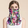 Silk mesh sun protection neck gaiter featuring abstract colorful geometric prints - Soft Red Fragrant Jade