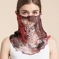 Women's silk mesh sun protection neck gaiter with vintage paisley pattern print - Orange Summer Love