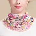 Breathable silk mesh neck scarf with vibrant floral print and ruffled pink trim - Gray Mesh Floral (5059314059828)