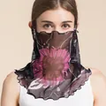 Women's silk mesh sun protection neck gaiter with large pink floral patterns - Ink Flower Shadow