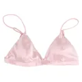 Bralette triangular de seda rosa claro sin aros con un acabado satinado suave - S / Rosa