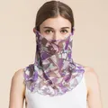 Purple silk sunscreen face mask with bohemian floral print for summer protection - Roman Style
