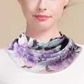Women's silk neck gaiter with purple floral print and breathable mesh fabric - Purple and Blue Floral (5463179892675)
