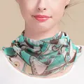Lake blue and brown silk mesh neck scarf with abstract prints and ruffled edges - Blue and Brown Wave (5622293155975)
