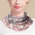 Silk knit neck gaiter featuring abstract floral print in pink and grey with ruffled edges - Pink and Gray Pattern (5622293155976)