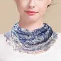 Blue and white floral silk neck gaiter with elegant lettuce edge trim for women - Blue and White Floral (5637099072805)