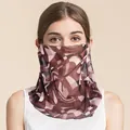 Lightweight silk sun protection neck gaiter with brown abstract geometric patterns - Coffee Space