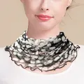 Silk neck gaiter for women with black and white floral pattern and ruffled mesh edges - Black White Floral Dot (5637099072807)
