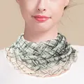 Breathable mesh silk neck gaiter with green plaid pattern and lettuce edge trim - Green and Black Plaid (5637099072810)