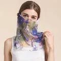 Lightweight floral mesh sun protection neck gaiter with ear loops and breathable fabric - Purple Blue Floral