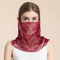 Red silk mesh sun protection neck gaiter with white typography print for women - Magnificent and Dazzling