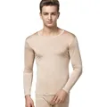 Ensemble sous-vêtements thermiques en soie pour homme avec haut respirant à manches longues - L / Beige