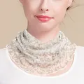 Silk mesh neck gaiter with white vintage floral lace and elegant ruffled edges in beige - Beige and White Floral (5996470610105)