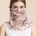 Floral print mulberry silk sun protection neck gaiter with wavy ruffled edges in pink - Floral Silhouette