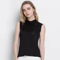 Women's black sleeveless mock neck silk tank top with a slim fit and smooth knit texture - L / Black