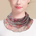Floral print mesh neck gaiter for women in grey with elegant wavy edge finish - Gray with Realistic Floral (5996470610107)