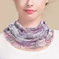 Silk knit neck gaiter with purple paisley print and breathable mesh for sun protection - Purple Pink Paisley (6072277038939)