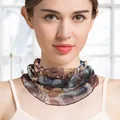 Women's silk mesh neck gaiter with vintage floral pattern in a stylish pleated design - Vintage Floral Brown Blue (6072277038940)