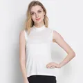 Women's slim white mulberry silk sleeveless mock neck top with smooth knit texture - White