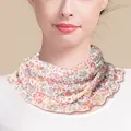 Floral knit silk neck gaiter for women in red floral pattern with ruffled edges - Red Floral on Apricot (6197030046512)