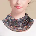 Floral print mulberry silk knit neck gaiter for women in vintage blue and red tones - Retro Floral Blue Red (6197030046514)