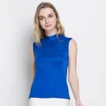 Slim fit royal blue silk sleeveless turtleneck top with a smooth knitted texture - M / Royal Blue