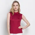 Sleeveless silk knit turtleneck top for women in deep wine red color with slim fit - M / Burgundy