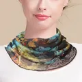 Breathable silk mesh neck scarf with vintage oriental floral patterns in deep green - Auspicious Cloud Floral (6197030046515)
