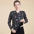 Maglione in lana da donna con scollo a V, stampe astratte e calda fodera in pile - L / Graffiti di Lettere (Modello 30)
