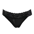 Sexy black mulberry silk thong for women with intricate floral lace and low-rise design - M / Black
