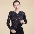 Maglione in lana con scollo a V da donna nero con stampa floreale e calda fodera - L / Floreale Rosso Bianco (Modello 27)