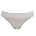 String en soie beige pour femme avec dentelle florale blanche et taille basse sans couture - M / Beige
