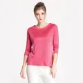 Top de punto de seda rosa para mujer con manga 3/4 y cuello barco, ajuste relajado - L / Rojo Sandía