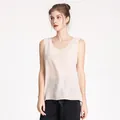 Elegant light pink silk crepe tank top with round neck and loose fit for women - Light Beige