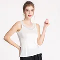 Silk white sleeveless tank top with V-neck lace trim and elegant satin finish - M / White