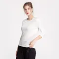 Elegante blusa de punto de seda blanca con manga de tres cuartos y corte holgado - L / Blanco
